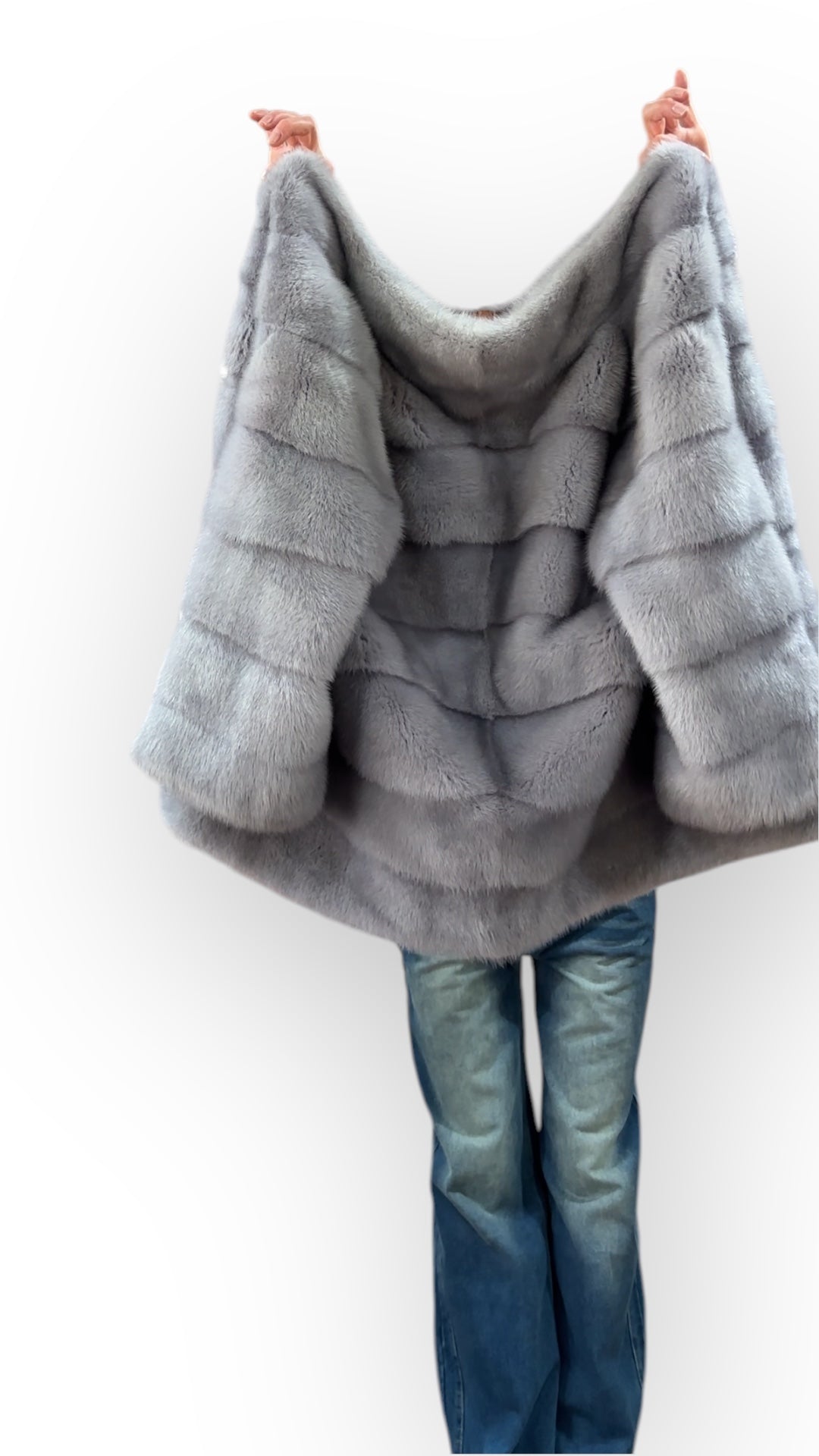 GENUINE MINK NEW REAL FUR coat Jacket  GREY color SUPER size S women 1201102
