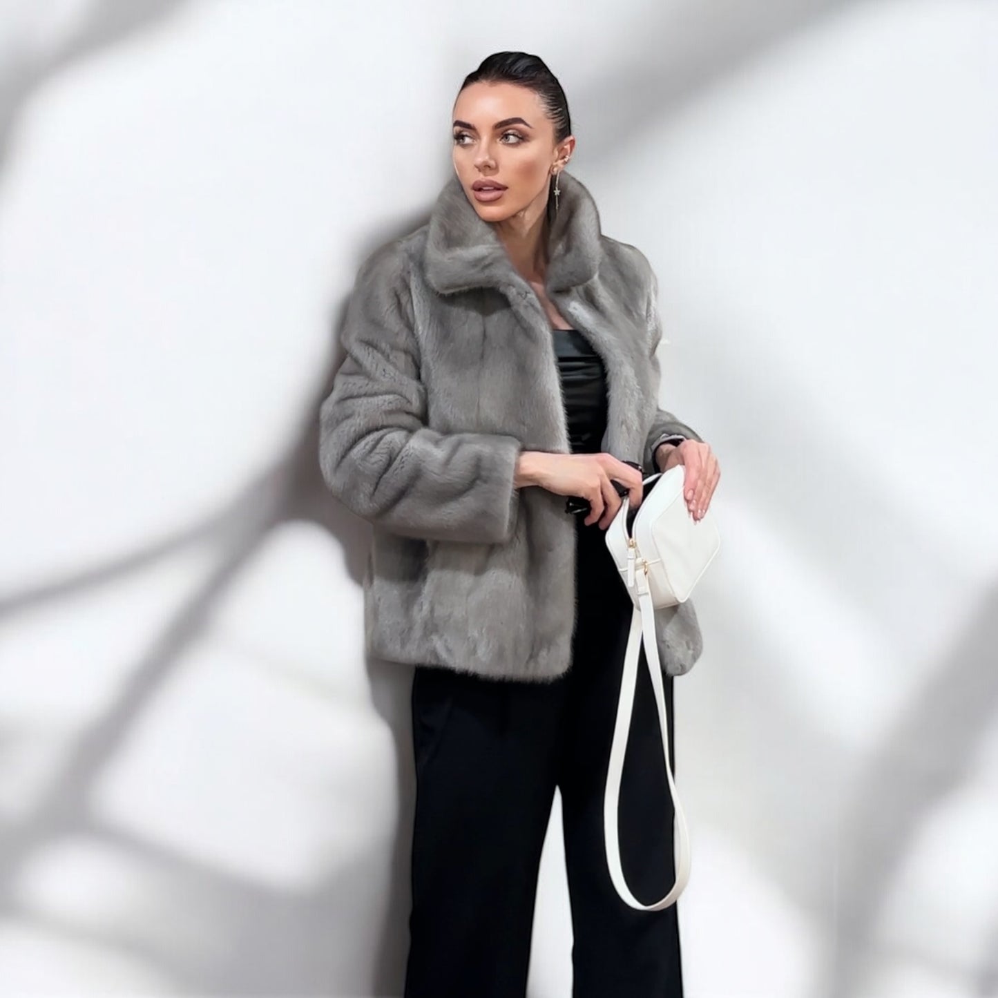 WOMEN New MINK FUR SHORT coat JACKET size M REAL FULL SKIN 1201120 GREY