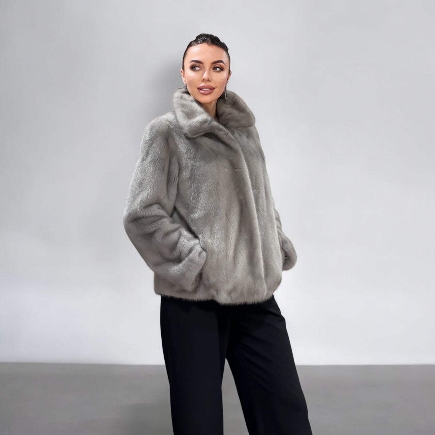 WOMEN New MINK FUR SHORT coat JACKET size M REAL FULL SKIN 1201120 GREY